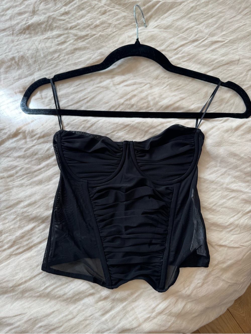 Zara Black Ruched Mesh Corset